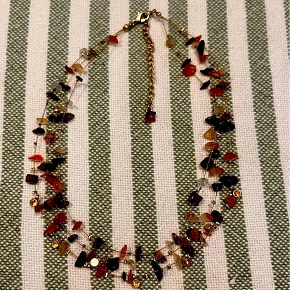 Vintage Silvertone Hand Made Genuine Stone Chips 3 Strands Necklace 16” - Picture 5 of 7